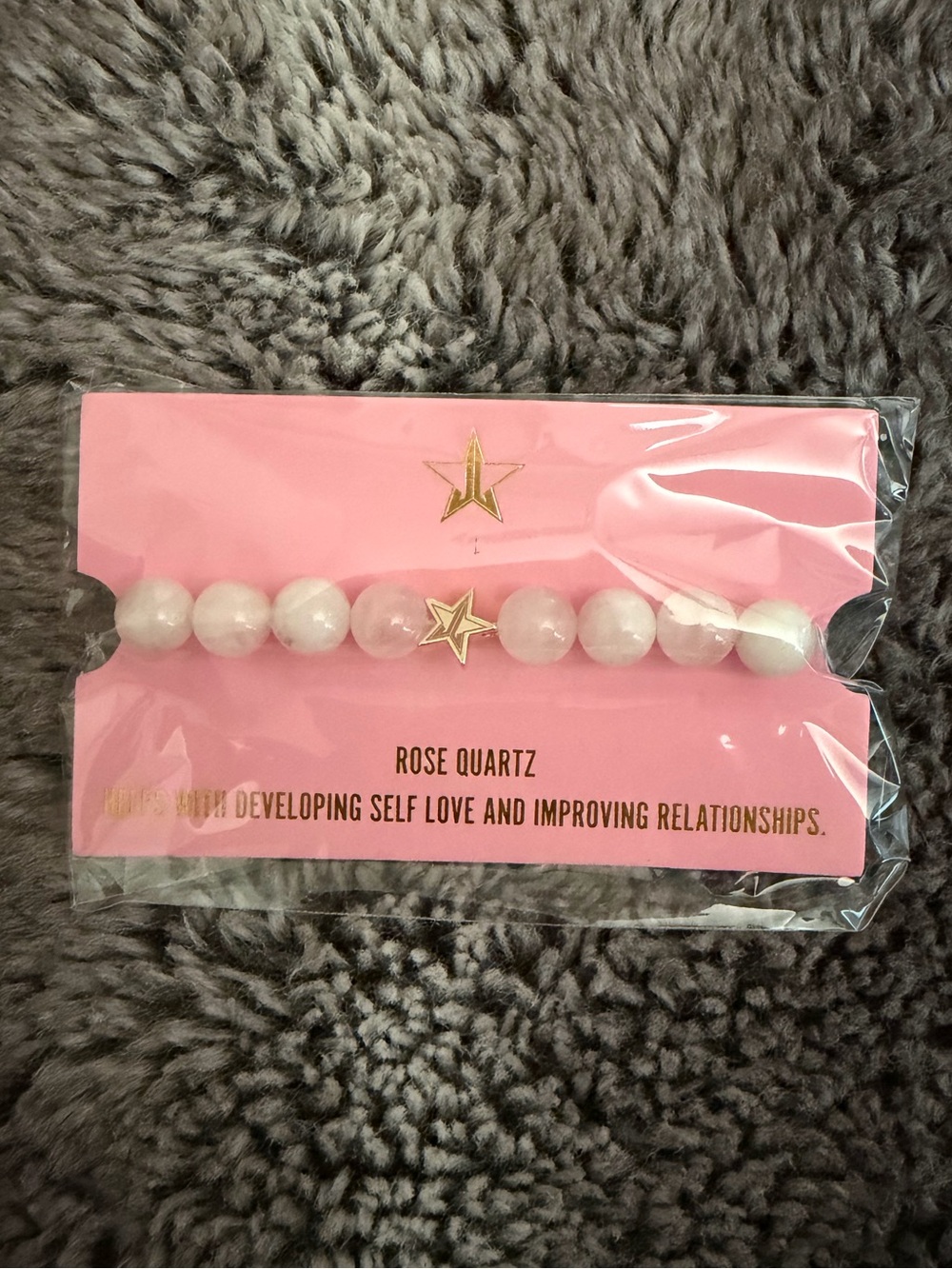 Jeffree Star Rose Quartz Beaded Bracelet with Gold Star Accent - Light Pink